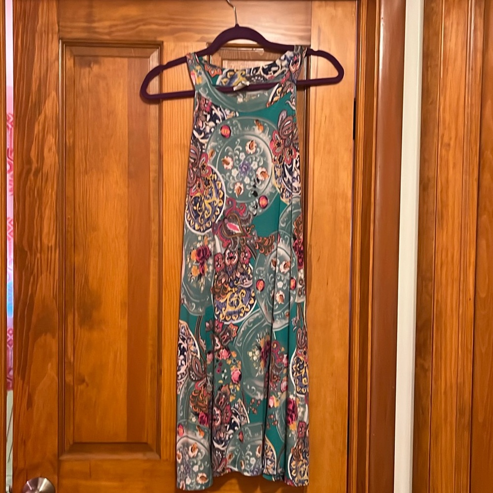 R Rouge XL silky multicolored floral green tank dress